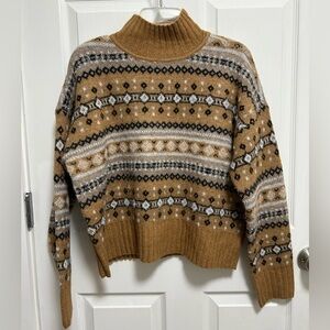 Marled Brown and Black Patterned Turtleneck Sweater